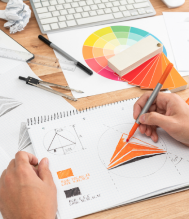 color psychology and influencing consumer behavior - picture of someone designing a brand logo